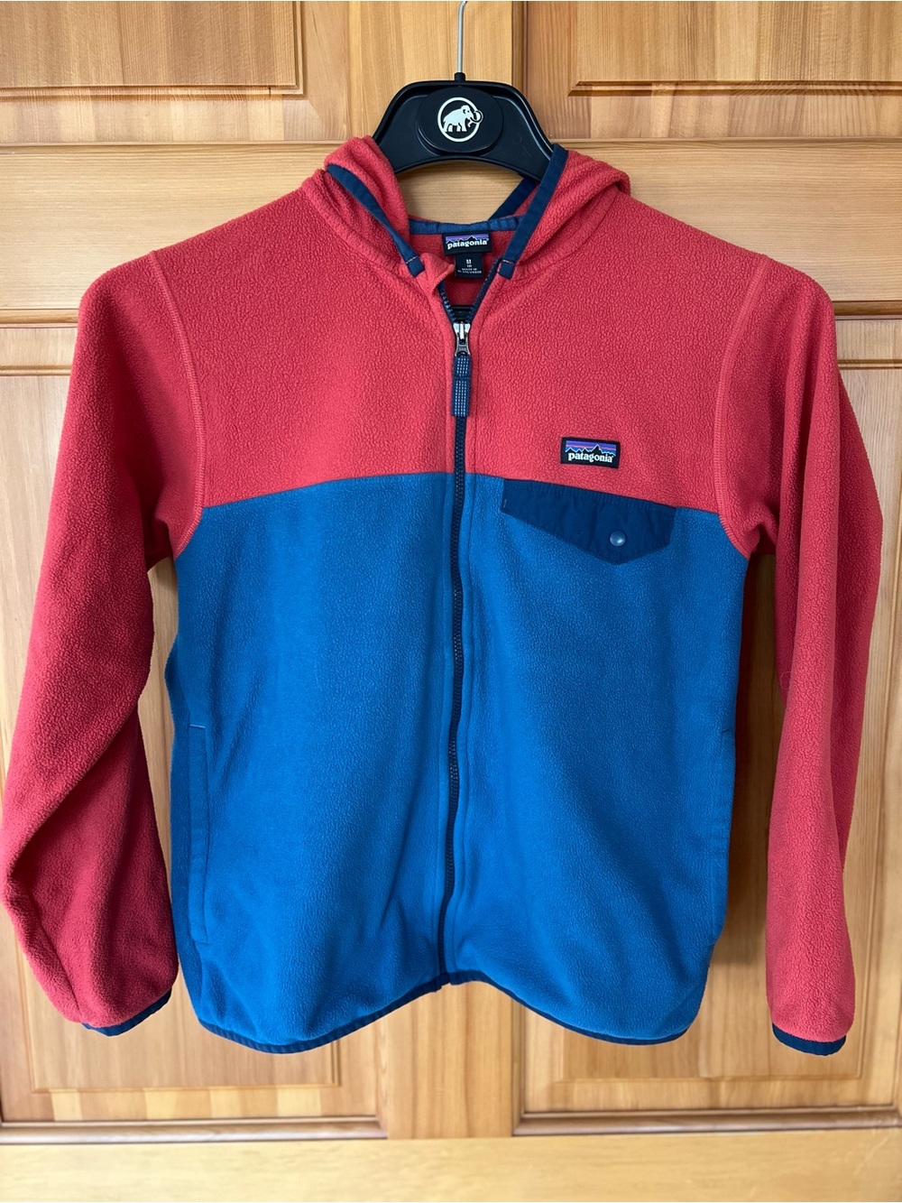 Patagonia Kids Two-Tone Red and Blue Fleece Hoodie